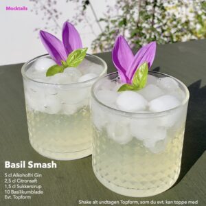 Mocktail opskrift - mocktail pyntet med spiselige blomster